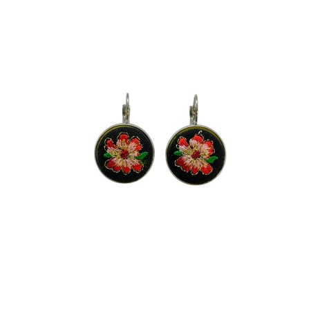 earrings steel silver black flower1